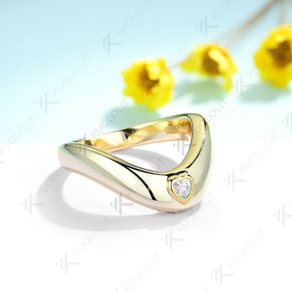 Kuololit Heart Cut Moissanite Engagement Rings for Women Solid18K14K10K Yellow Gold WeddingBands for Sweet Party Christmas Gifts