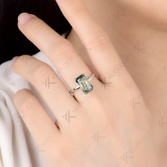 Kuololit 5CT Criss Cut Cyan Moissanite for Women Solid 14K 10K 585 White Gold  Engagement Ring for Christmas Anniversary Gifts