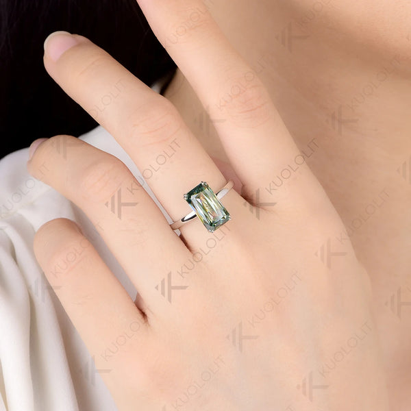 Kuololit 5CT Criss Cut Cyan Moissanite for Women Solid 14K 10K 585 White Gold  Engagement Ring for Christmas Anniversary Gifts