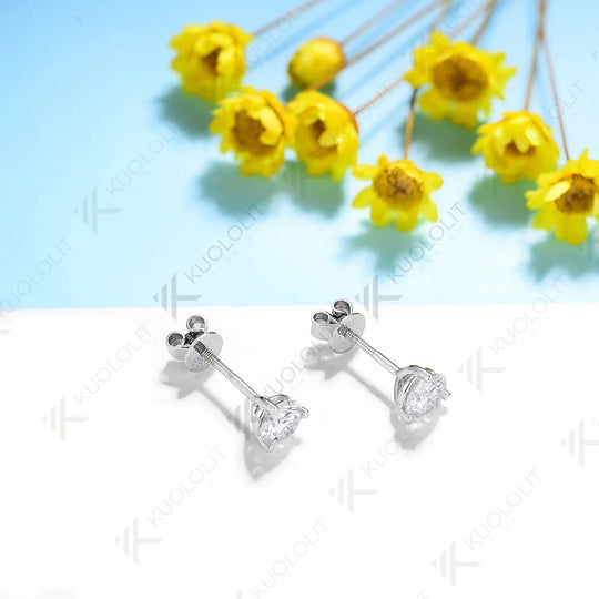 Kuololit 1CTW Lab Grown Diamonds Earrings for Women 18K 14K White Gold Screw Back Stud Earrings for Gift Christmas Party