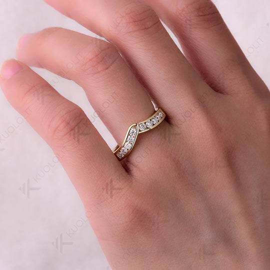 Kuololit 0.5ctw Moissantie V Band Rings for Women Solid 585 14K Gold Matching Band Set Ring for Anniversary Classic Christmas