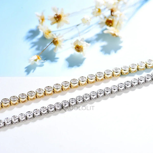 Kuololit Bezel Set Moissanite Tennis Bracelet for Women Solid 14K 10K 925silver Round D VVS1 Bracelet for Engagement Christmas