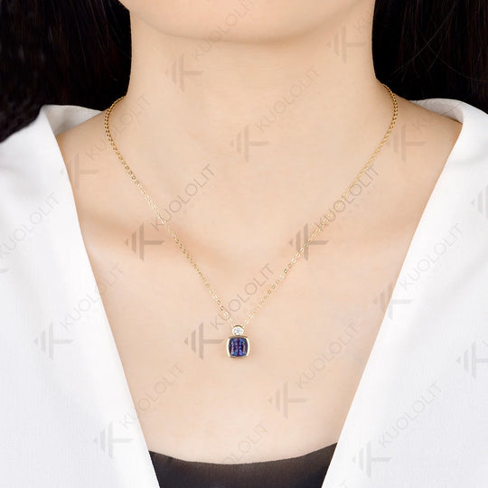 Kuololit 2.7CTW Lab Grown Alexandrite Moissanite Necklace for Women Solid 14K 10K Yellow Gold Pedant for Engagement Christmas