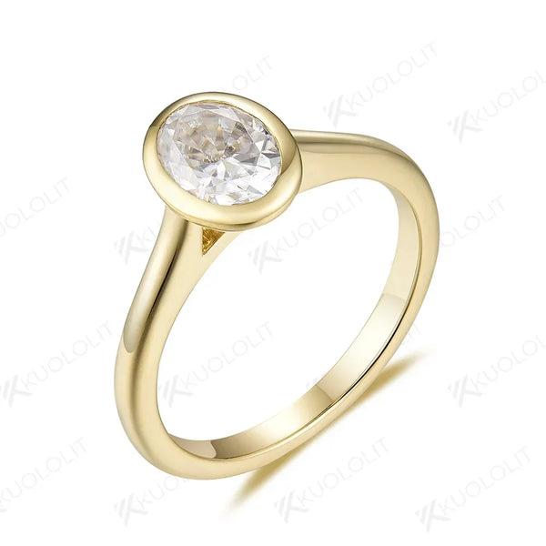 Kuololit 1CT Oval Cut Moissanite Rings for Women Solid 18K 14K 10K Yellow Gold Diamond Rings Bezel Set for Anniversary Wedding