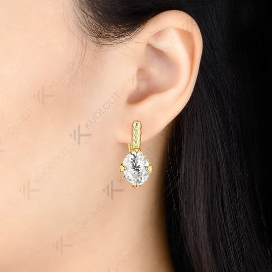 Kuololit 4CTW Oval Moissanite Lab Pink Sapphire Stud Earrings for Women Solid 14K 10K 585 Yellow Gold Oval Cut for Christmas Gifts Party