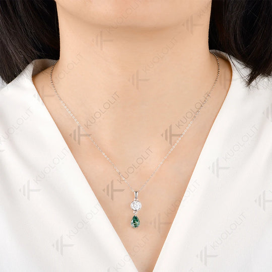 Kuololit 2.5CTW Cyan Pear Round Cut Moissanite Custom Necklace for Women Solid 585 14K 10K White Gold for Christmas Gifts Party