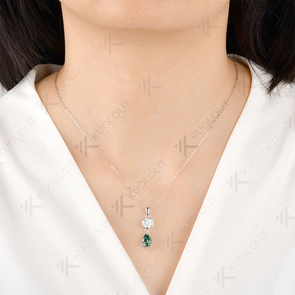 Kuololit 2.5CTW Cyan Pear Round Cut Moissanite Custom Necklace for Women Solid 585 14K 10K White Gold for Christmas Gifts Party