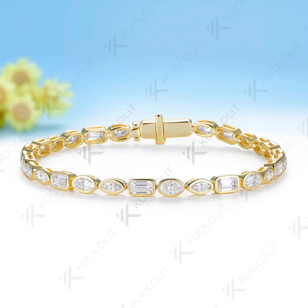 Kuololit 10CTW Marquise Oval Emerald Moissanite Custom Bracelet for Women Men 14K 10K 585 Yellow Gold for Christmas Gifts Party