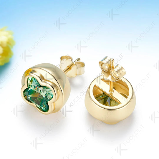 Kuololit 3CTW Four Leaf Clover Cut Unique Earrings for Women Solid 14K 10K 585 Yellow Gold Earring for Christmas Gifts Party New