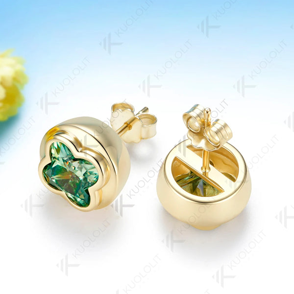 Kuololit 3CTW Four Leaf Clover Cut Unique Earrings for Women Solid 14K 10K 585 Yellow Gold Earring for Christmas Gifts Party New