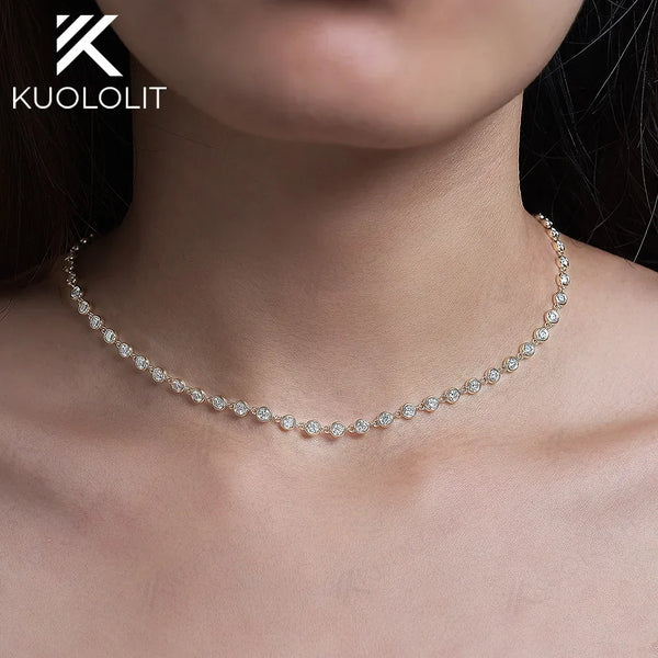 Kuololit Solid Gold Moissanite Necklace For Women 14K 10K 9K Gold 925 Silver Chain Necklace for Engagement Christmas Gifts