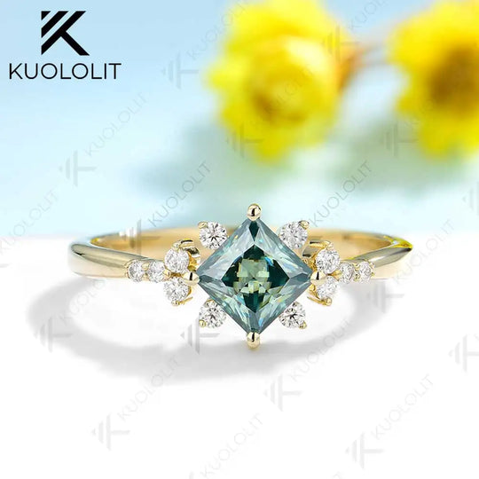Kuololit 0.8CT Cyan Moissanite Engagement Ring for Women14K 10K Silver White Gold Ring for Women Matching Engagement Christmas Gift Party