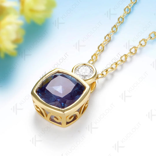 Kuololit 2.7CTW Lab Grown Alexandrite Moissanite Necklace for Women Solid 14K 10K Yellow Gold Pedant for Engagement Christmas
