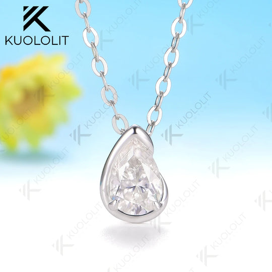 Kuololit 0.5CT Pear Moissanite Necklace for Women Men for Women Solid 14K 10K 585 Yellow Gold Necklace for Christmas Gifts