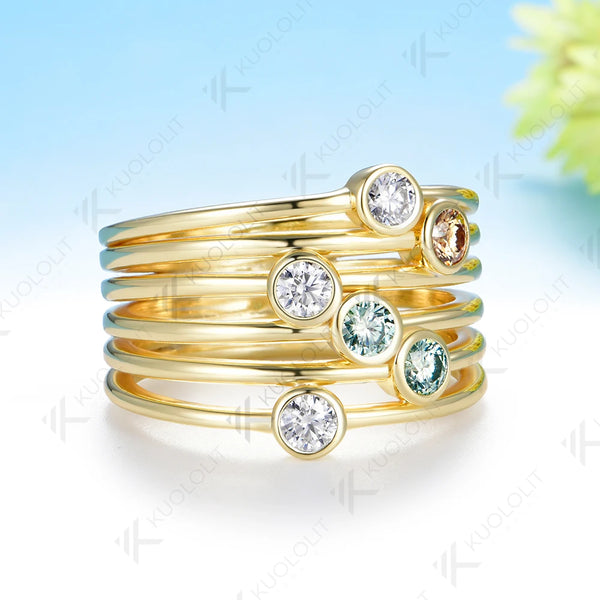 Kuololit 0.6CTW Cyan Champagne Moissanite Ring for Women Solid 14K 10K Yellow Gold Ring for Anniversary Christmas Gifts Party