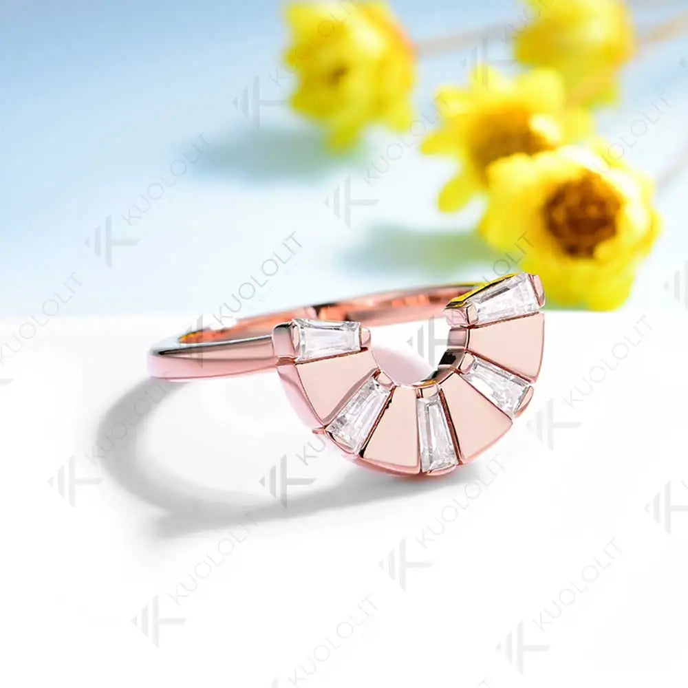 Kuololit Moissanite Band Ring for Women Solid 14K 10K 585 Rose Gold Wedding Band Ring for Christmas Gifts Party Anniversary