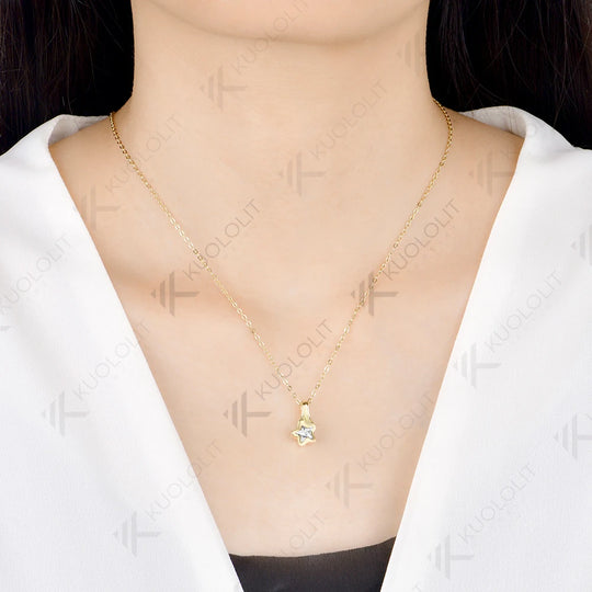 Kuololit 1CT Star Moissanite  Necklace for Women Solid 14K 10K Yellow Gold 5 Star Unique Cut Pedant for Engagement Christmas