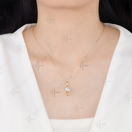 Kuololit 1.8CTW Champagne Moissanite or Lab Pink Sapphire Necklace for Women Solid 14K 10K 585 Yellow Gold Necklace for Christmas Gifts Party