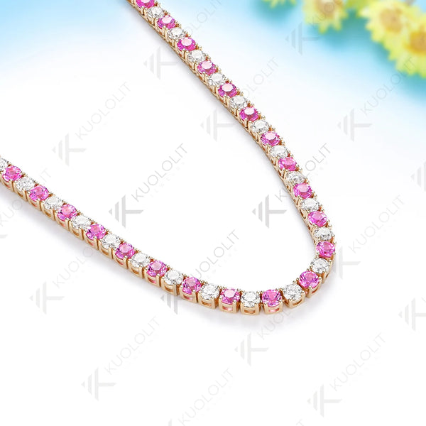 Kuololit 14CTW Lab Grown Pink Sapphire Moissniate Custom Necklace for Women 14K 10K Gold Necklace for Anniversary Christmas Gift