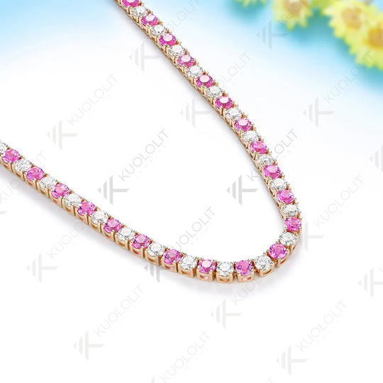 Kuololit 14CTW Lab Grown Pink Sapphire Diamonds Custom Necklace for Women 14K 10K Gold for Anniversary Engagement Christmas Gift