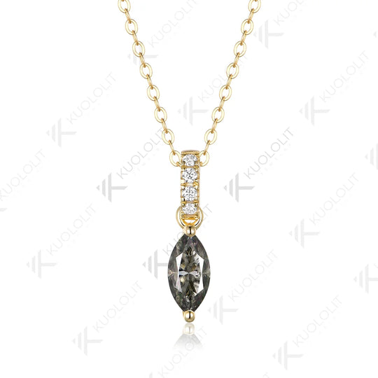 Kuololit 1CT Gray Moissanite Custom Necklace for Women Solid 585 14K 10K Yellow Gold Marquise Necklace for Christmas Gifts Party