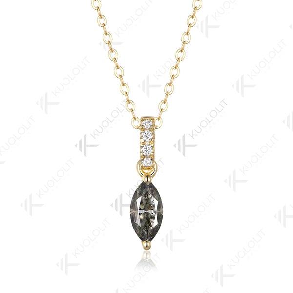 Kuololit 1CT Gray Moissanite Custom Necklace for Women Solid 585 14K 10K Yellow Gold Marquise Necklace for Christmas Gifts Party