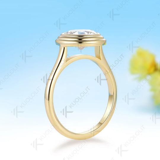 Kuololit 2CT OEC Moissanite Engagement Ring for Women Solid 10K 14K 585 Yellow Gold Ring for Christmas Gift Party Jewelry