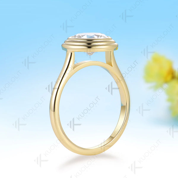 Kuololit 2CT OEC Moissanite Engagement Ring for Women Solid 10K 14K 585 Yellow Gold Ring for Christmas Gift Party Jewelry