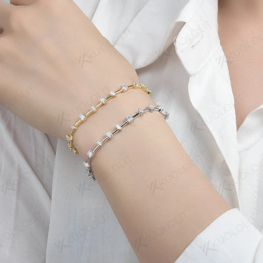 Kuololit 5.6CTW Moissanite Bracelets for Women Men 14K 10K 585 Solid Gold 925 Silver Pear Emerald Cut for Engagement Classic