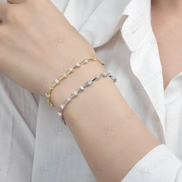 Kuololit 5.6CTW Moissanite Bracelets for Women Men 14K 10K 585 Solid Gold 925 Silver Pear Emerald Cut for Engagement Classic