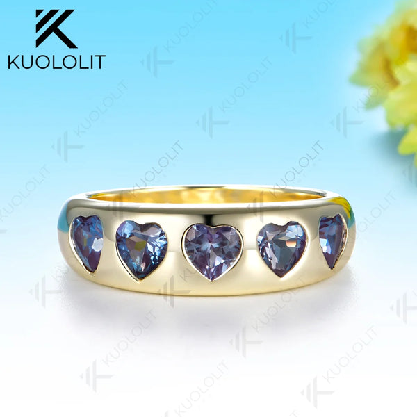 Kuololit 1.5CTW Lab Grown Alexandrite Wedding Band Custom Ring for Women Solid 14K 10K 585 Yellow Gold for Christmas Gifts Party