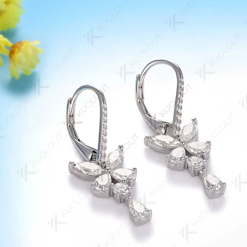 Kuololit Moissanite Hoop Earrings for Women Solid 14K 10K 585 Yellow Gold Marquise Cut Clip Earring for Christmas Gifts Luxury