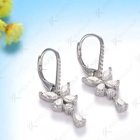 Kuololit Moissanite Hoop Earrings for Women Solid 14K 10K 585 Yellow Gold Marquise Cut Clip Earring for Christmas Gifts Luxury