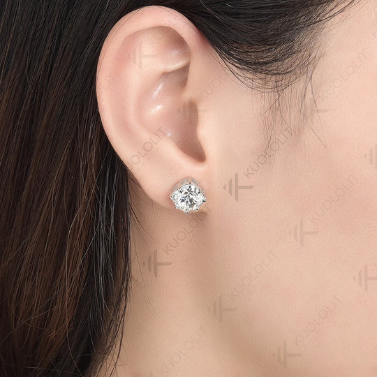 Kuololit 5CTW OMC Cushion Moissanite Earrings for Women Solid 18K 14K 10K 585 Gold Earrings for Engagement Wedding Christmas