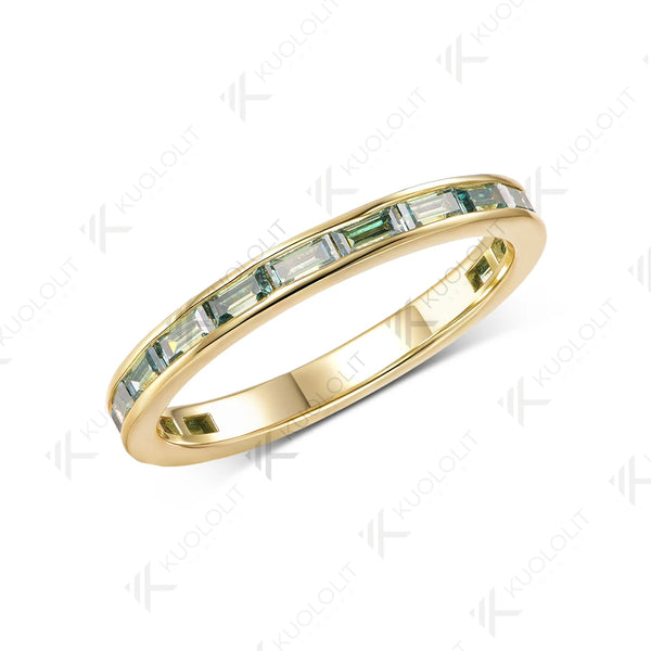 Kuololit 1.5CTW Cyan Moissanite Channel Set Ring for Women Solid14K10K 585 Yellow Gold Wedding Bands for Party Christmas Gifts