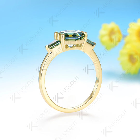Kuololit 2CT Hexagon Cyan Moissanite Ring for Women Solid 585 10K 14K Yellow Gold for Wedding Engagement Anniversary Christmas
