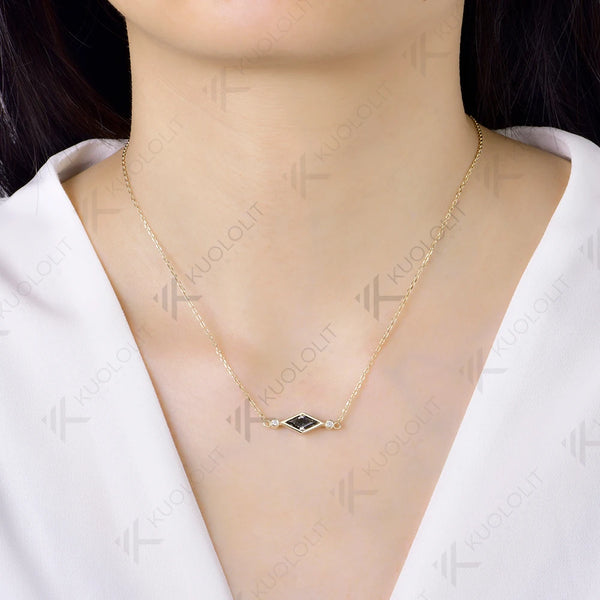 Kuololit 1CT Gray Moissanite Custom Necklace for Women Solid 14K 10K 585 Yellow Gold  for Classic Trendy Christmas Gifts