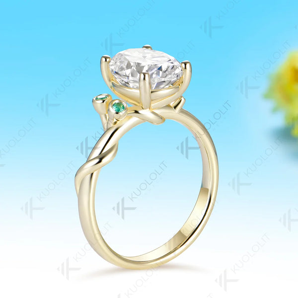 Kuololit 3CT Moissanite Lab Emerald Custom Ring for Women Solid 14K 10K  Yellow Gold Oval Cut Engagement Ring for Christmas
