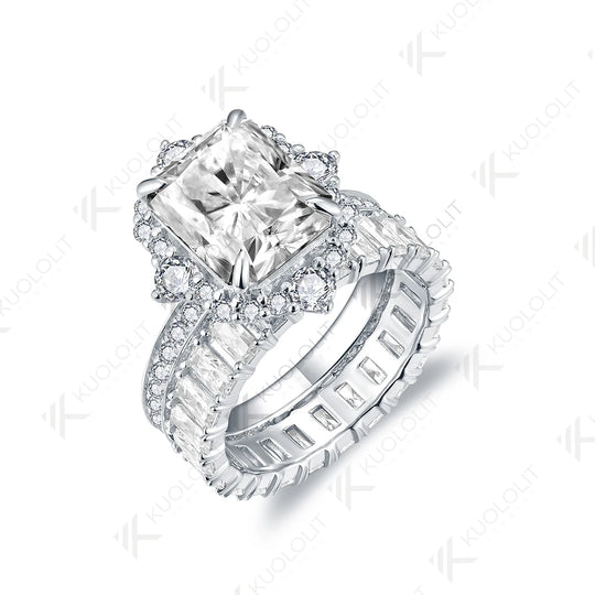 Kuololit 5CT Raddiant Cut Moissanite Engagement Set Ring for Women Solid 18K 14K 10K 585 Yellow Gold Band for  Wedding Christmas
