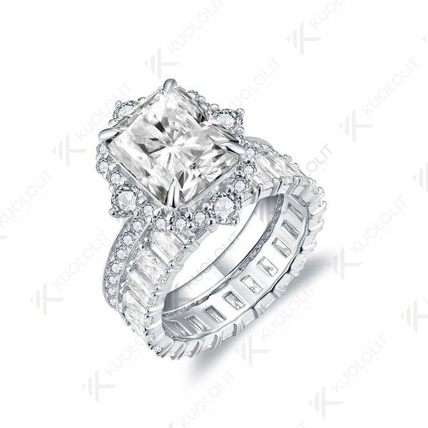 Kuololit 5CT Raddiant Cut Moissanite Engagement Set Ring for Women Solid 18K 14K 10K 585 Yellow Gold Band for  Wedding Christmas