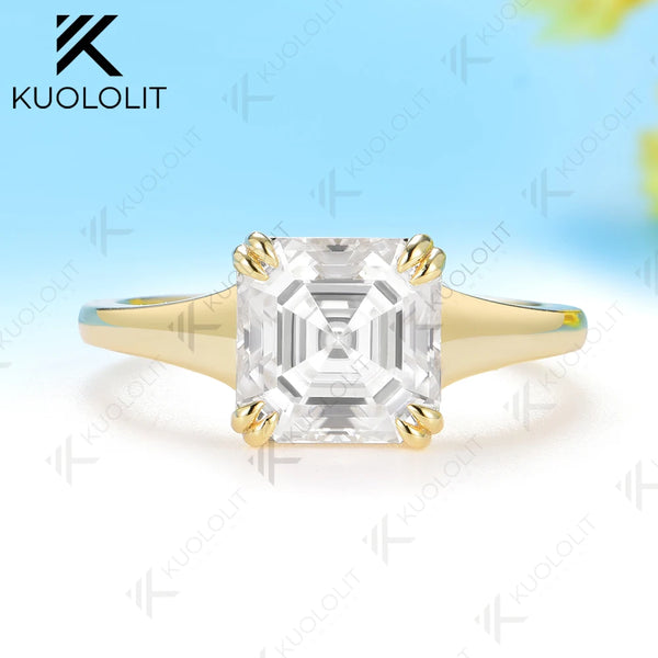 Kuololit 2.5CT Asscher Cut Moissanite Custom Ring for Women Solid 14K 10K 585 Yellow Gold for Engagement Wedding Christmas Gifts
