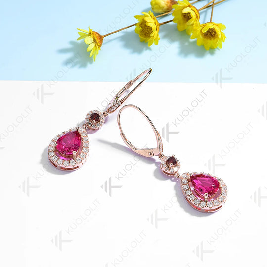 Kuololit Lab Grown Ruby Clip Earrings for Women Solid 14K 10K 585 Yellow Gold Natural Garnet Earrings for Engagement Christmas
