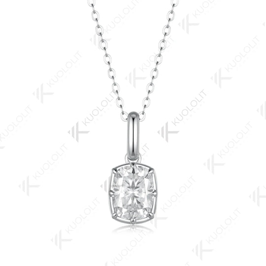Kuololit 2.5CT Enlonged Cushion Moissanite Necklace for Women Solid 585 14K 10K Yellow Gold Necklace for Christmas Gift Party