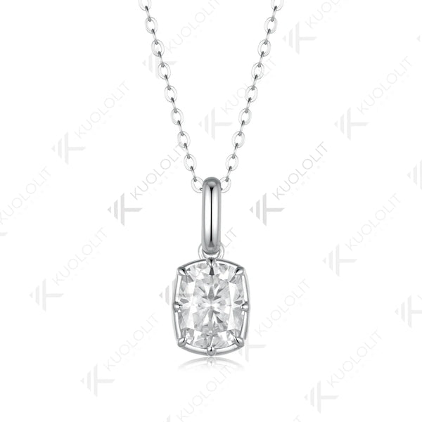 Kuololit 2.5CT Enlonged Cushion Moissanite Necklace for Women Solid 585 14K 10K Yellow Gold Necklace for Christmas Gift Party