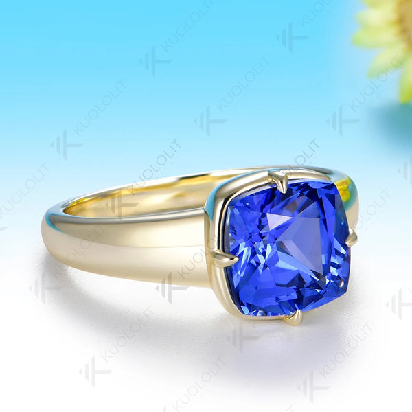 Kuololit 4CT Lab Grown Sapphire Moissanite Custom Ring for Women Solid 14K 10K Yellow Gold Engagement Ring for Christmas Gifts