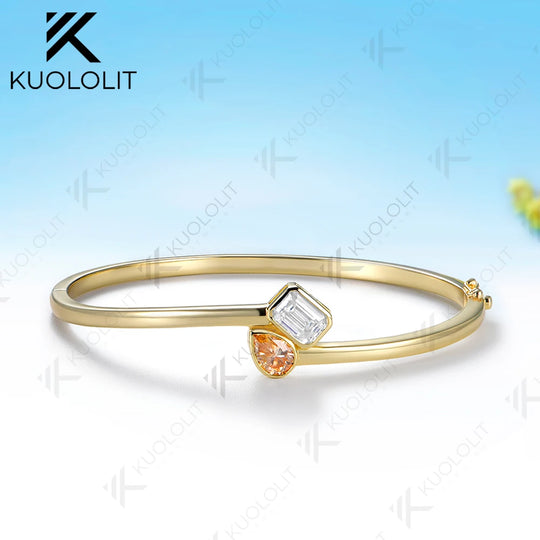 Kuololit 1.8CTW Champagne Moissantie Bangle for Women Solid 10K Yellow Gold Bracelet Bangle for Engagement Trendy Christams Gift