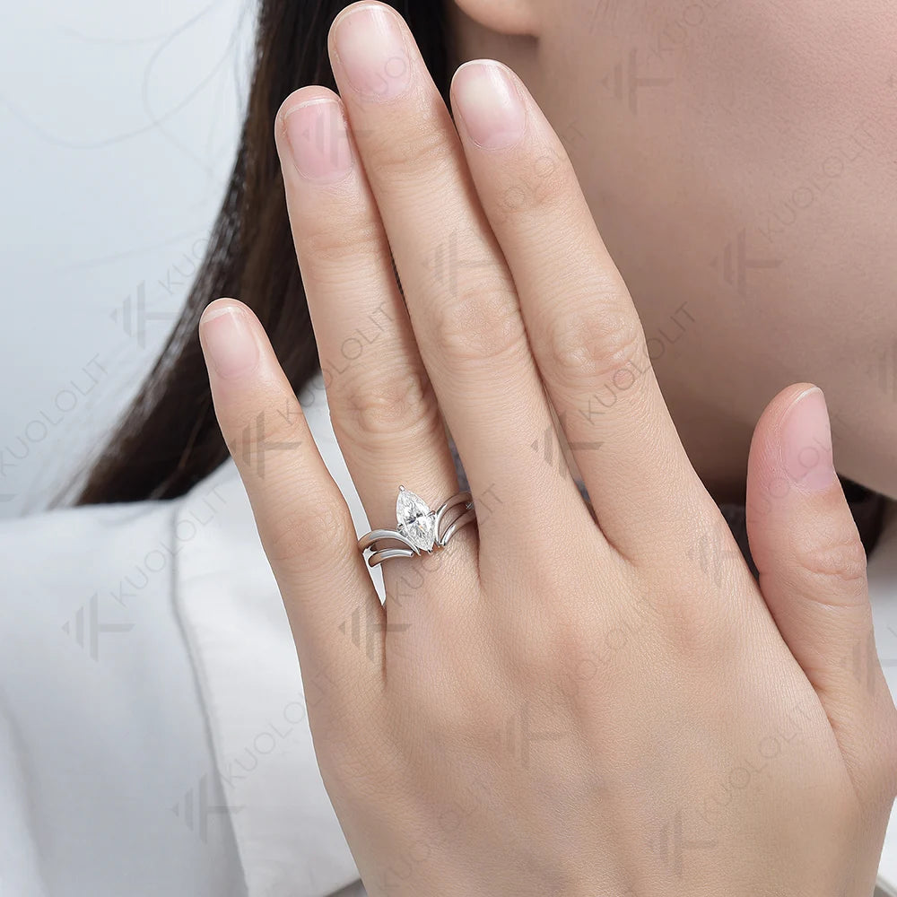 Kuololit 1.5CT Moissanite Ring for Women Solid 18K 14K 10K 585 White Gold Marquise Cut for Engagement Christmas Anniversary Gift