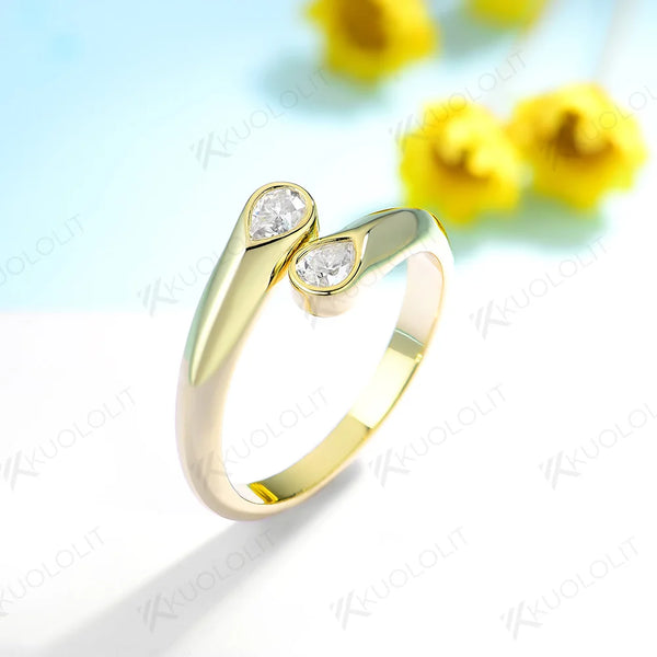 Kuololit 0.6CTW Moissanite Engagement  Ring for Women Solid 18K 14K 10K 585 Yellow Gold Pear Cut Wedding Band for Christmas Gift