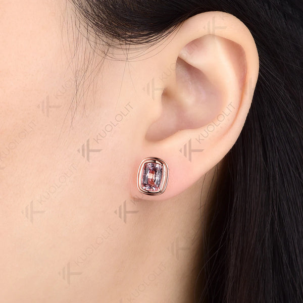 Kuololit 3CTW Lab Grown Pink Sapphire Custom Stud Earrings for Women Solid 14K 10K 585 Rose Gold for Christmas Gifts Party
