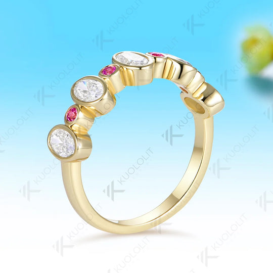 Kuololit Lab Grown Pink Sapphire Moissanite Custom Ring for Women Solid 14K 10K 585 Yellow Gold for Christmas Gift Engagement